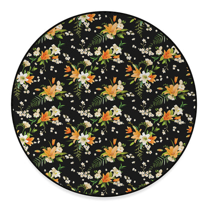 Spring Lily Flowers Pattern Print Round Floor Mat