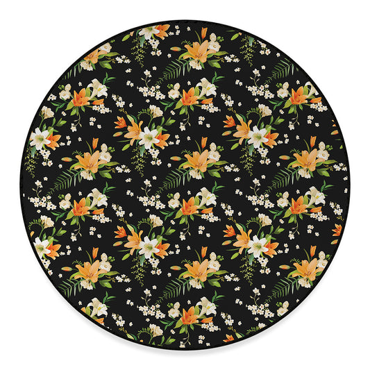 Spring Lily Flowers Pattern Print Round Floor Mat