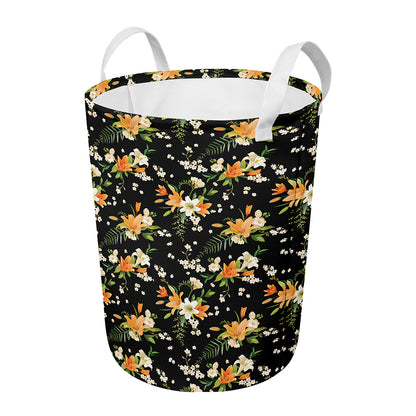 Spring Lily Flowers Pattern Print Round Laundry Basket