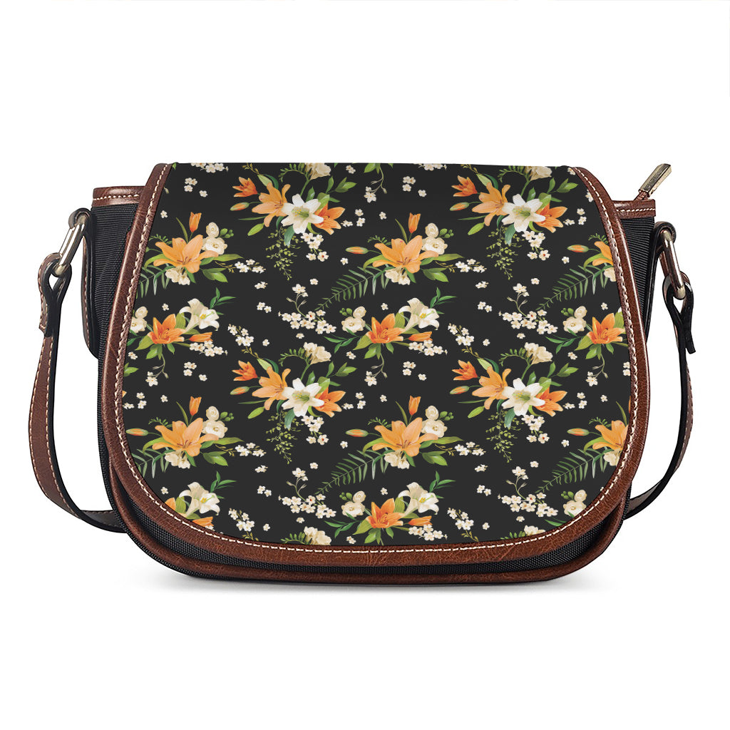 Spring Lily Flowers Pattern Print Saddle Bag