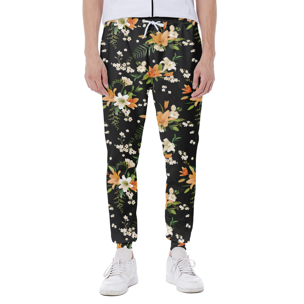 Spring Lily Flowers Pattern Print Scuba Joggers
