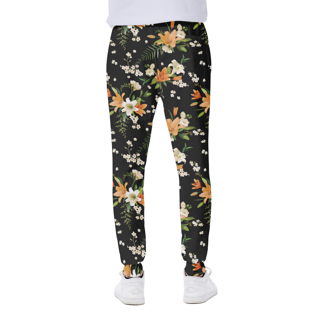Spring Lily Flowers Pattern Print Scuba Joggers