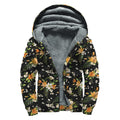 Spring Lily Flowers Pattern Print Sherpa Lined Zip Up Hoodie