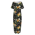 Spring Lily Flowers Pattern Print Short Sleeve Long Nightdress