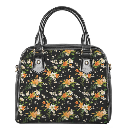 Spring Lily Flowers Pattern Print Shoulder Handbag
