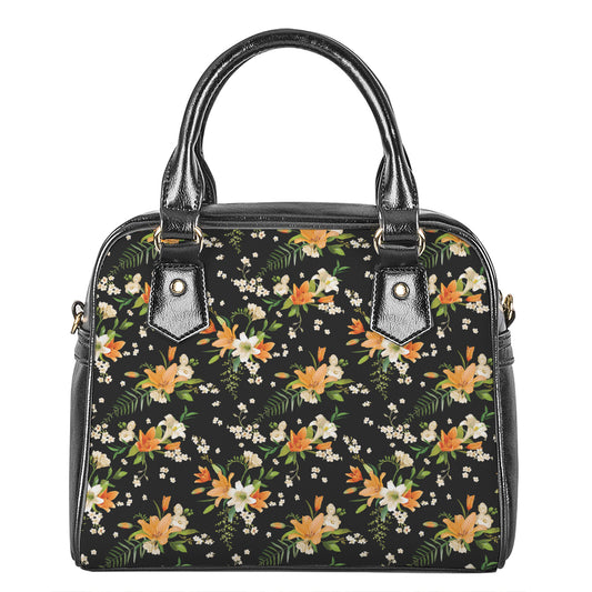 Spring Lily Flowers Pattern Print Shoulder Handbag
