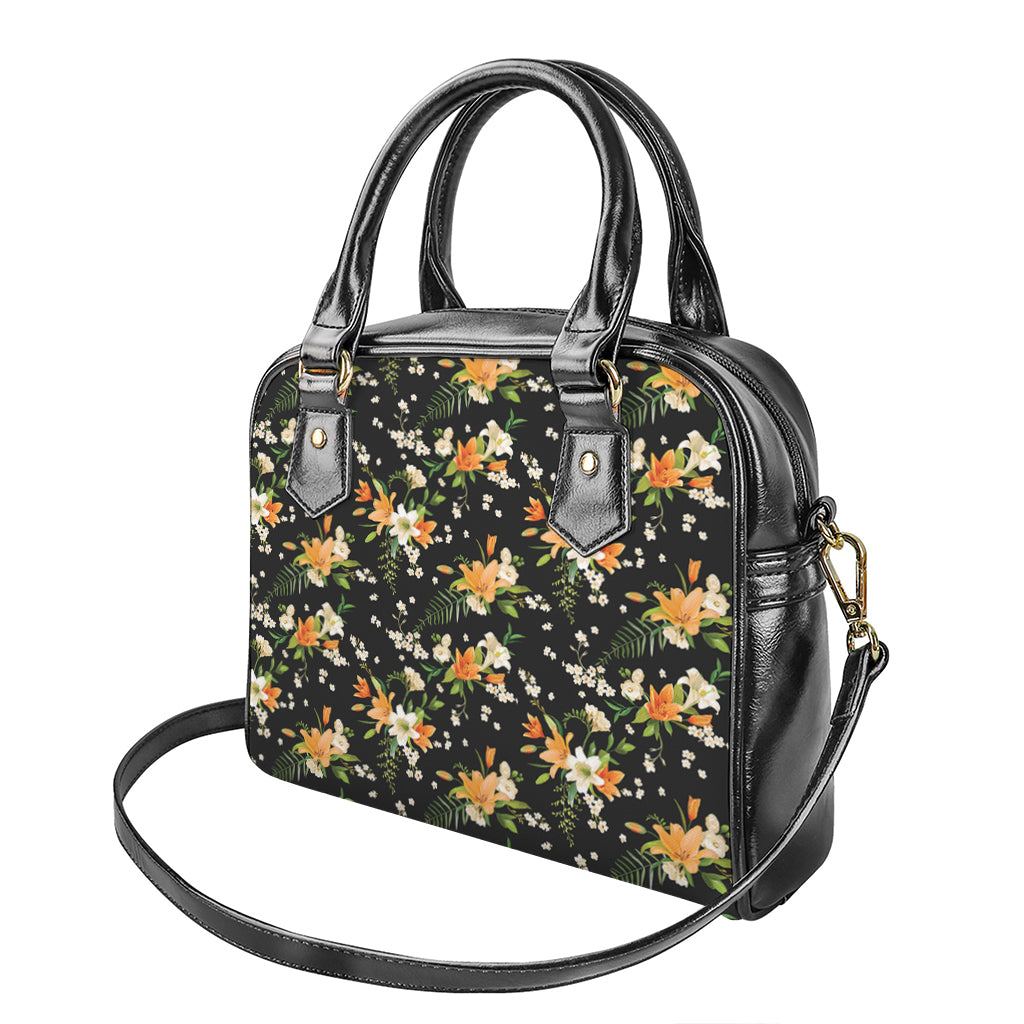 Spring Lily Flowers Pattern Print Shoulder Handbag