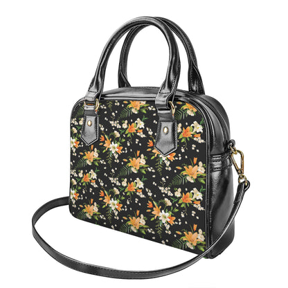 Spring Lily Flowers Pattern Print Shoulder Handbag