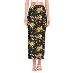 Spring Lily Flowers Pattern Print Side Slit Maxi Skirt