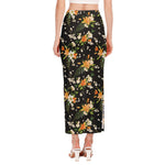 Spring Lily Flowers Pattern Print Side Slit Maxi Skirt