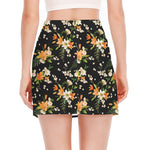 Spring Lily Flowers Pattern Print Side Slit Mini Skirt