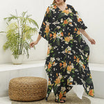 Spring Lily Flowers Pattern Print Silk V-Neck Kaftan Dress