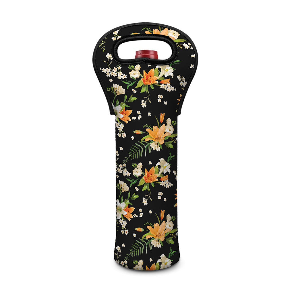 Spring Lily Flowers Pattern Print Single Neoprene Wine Tote