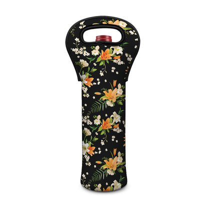 Spring Lily Flowers Pattern Print Single Neoprene Wine Tote