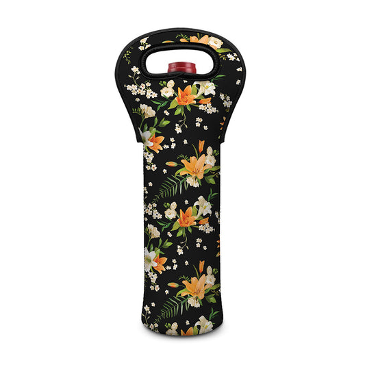Spring Lily Flowers Pattern Print Single Neoprene Wine Tote