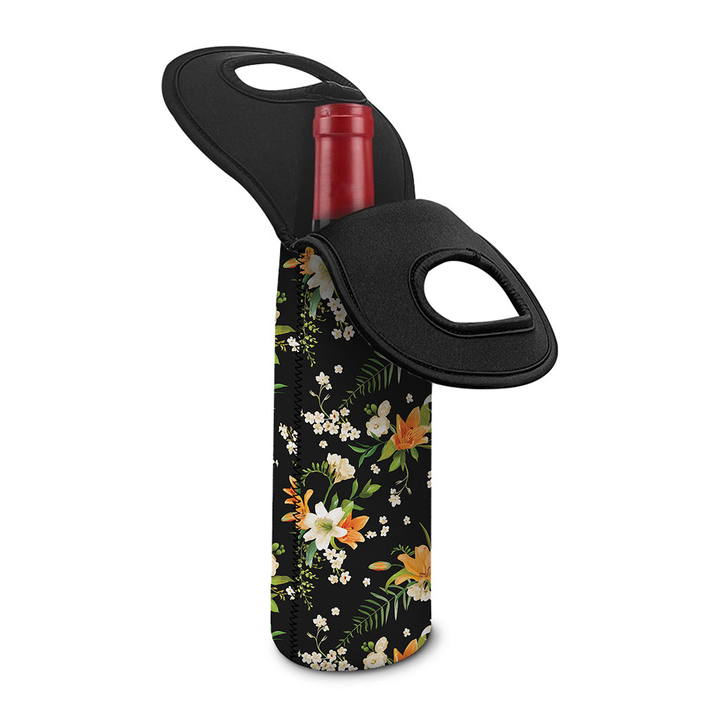 Spring Lily Flowers Pattern Print Single Neoprene Wine Tote