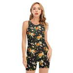 Spring Lily Flowers Pattern Print Sleeveless One Piece Swimsuit