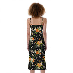 Spring Lily Flowers Pattern Print Slim Fit Midi Cami Dress