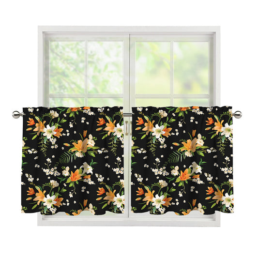 Spring Lily Flowers Pattern Print Tier Curtains