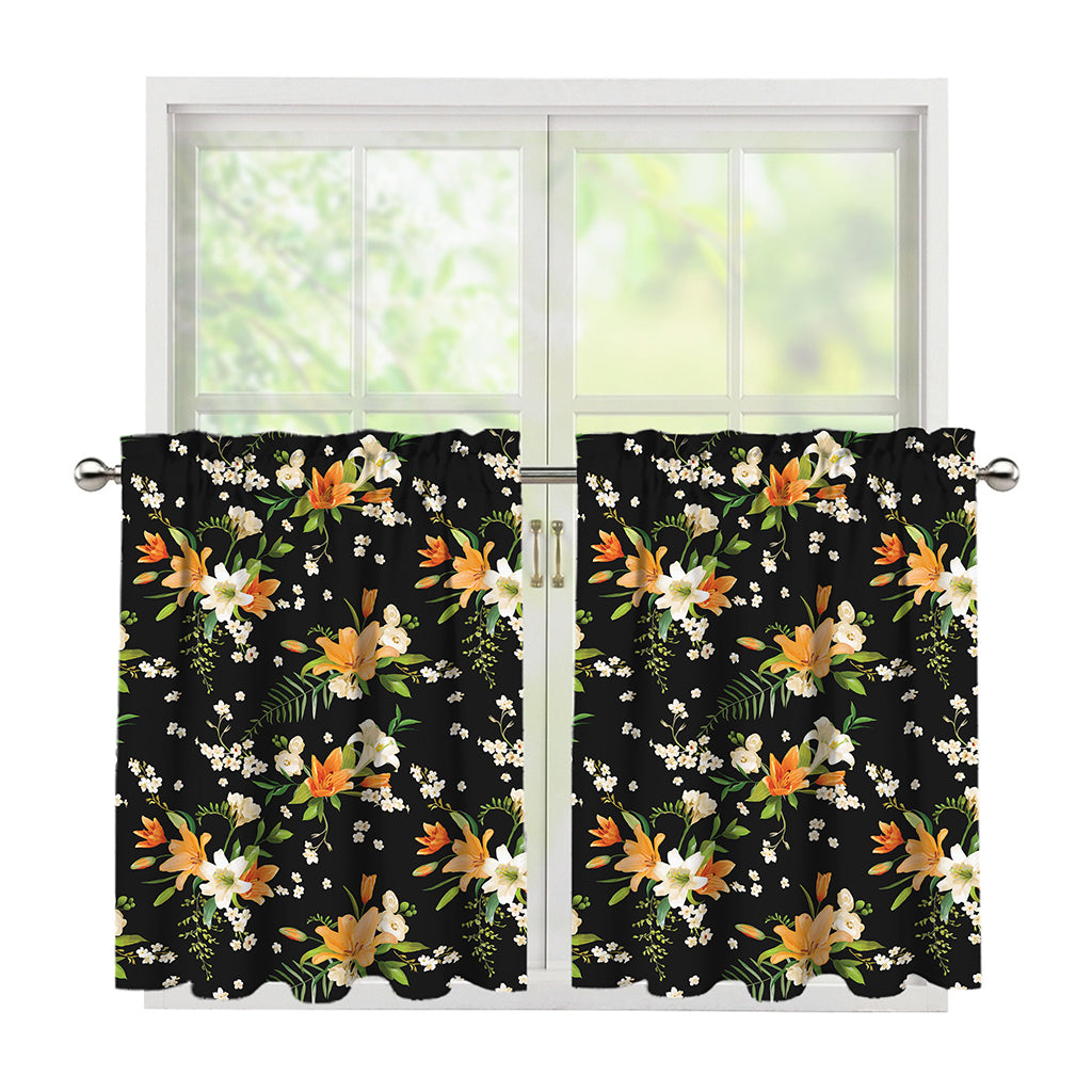 Spring Lily Flowers Pattern Print Tier Curtains