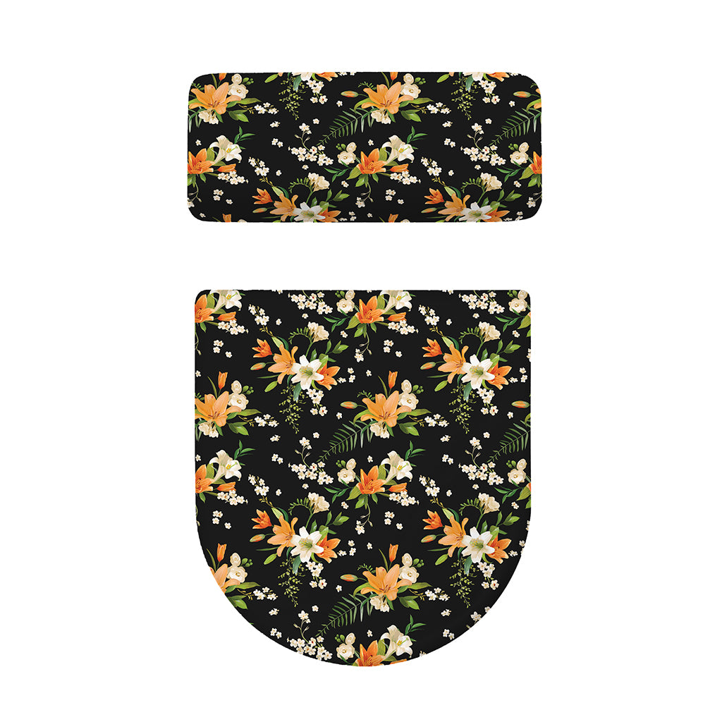 Spring Lily Flowers Pattern Print Toilet Lid And Tank Cover Set