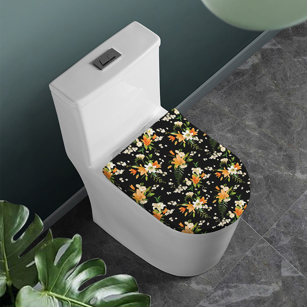 Spring Lily Flowers Pattern Print Toilet Lid Cover