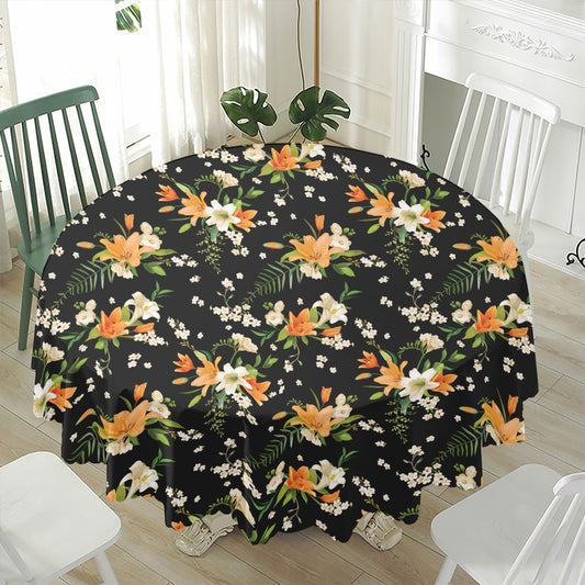 Spring Lily Flowers Pattern Print Waterproof Round Tablecloth