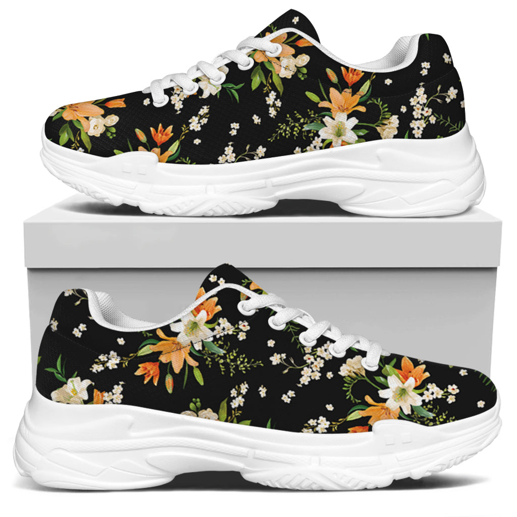 Spring Lily Flowers Pattern Print White Chunky Shoes