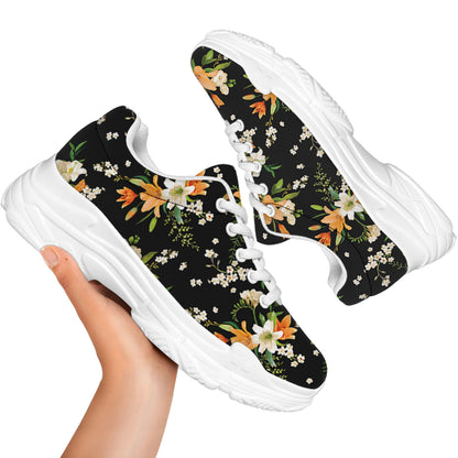 Spring Lily Flowers Pattern Print White Chunky Shoes
