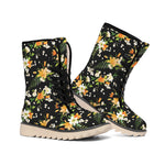 Spring Lily Flowers Pattern Print Winter Boots