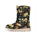 Spring Lily Flowers Pattern Print Winter Boots