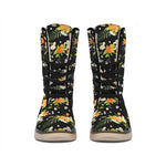 Spring Lily Flowers Pattern Print Winter Boots