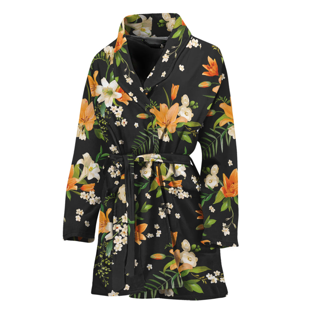 Spring Lily Flowers Pattern Print Women's Bathrobe