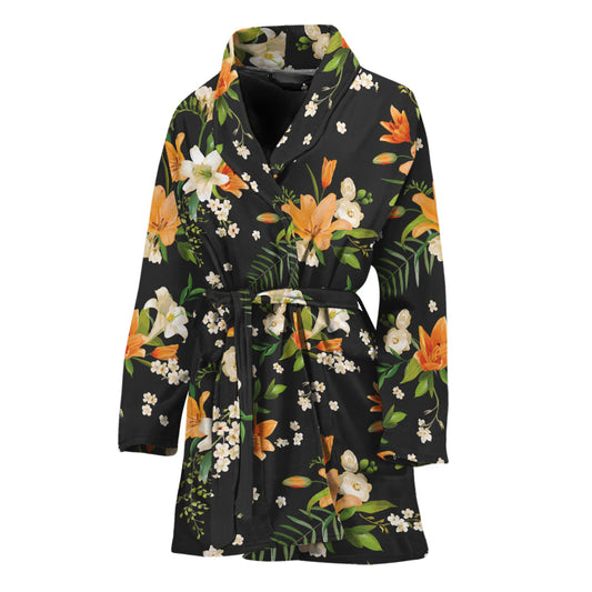 Spring Lily Flowers Pattern Print Women's Bathrobe