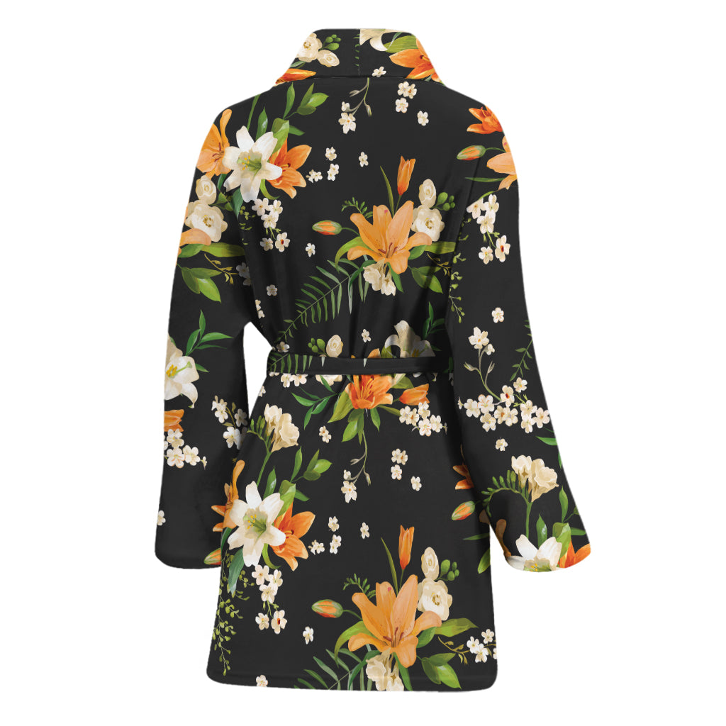 Spring Lily Flowers Pattern Print Women's Bathrobe