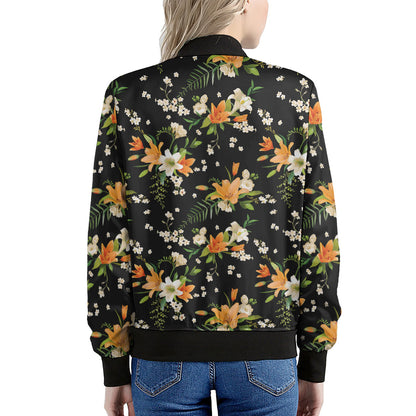Spring Lily Flowers Pattern Print Women's Bomber Jacket