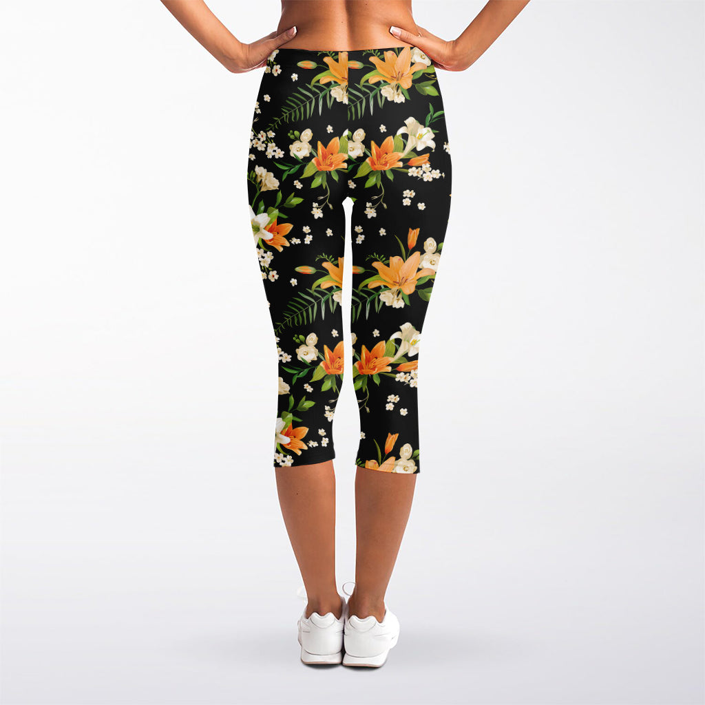 Spring Lily Flowers Pattern Print Women's Capri Leggings