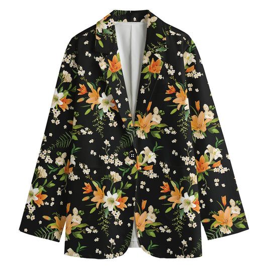 Spring Lily Flowers Pattern Print Women's Cotton Blazer