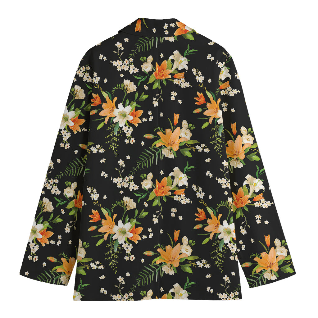 Spring Lily Flowers Pattern Print Women's Cotton Blazer