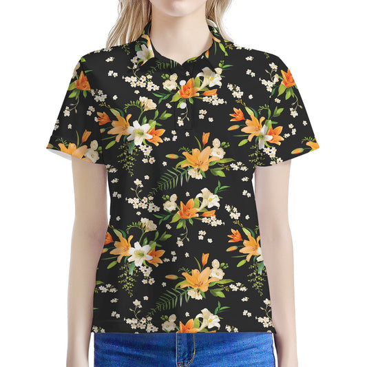Spring Lily Flowers Pattern Print Women's Polo Shirt
