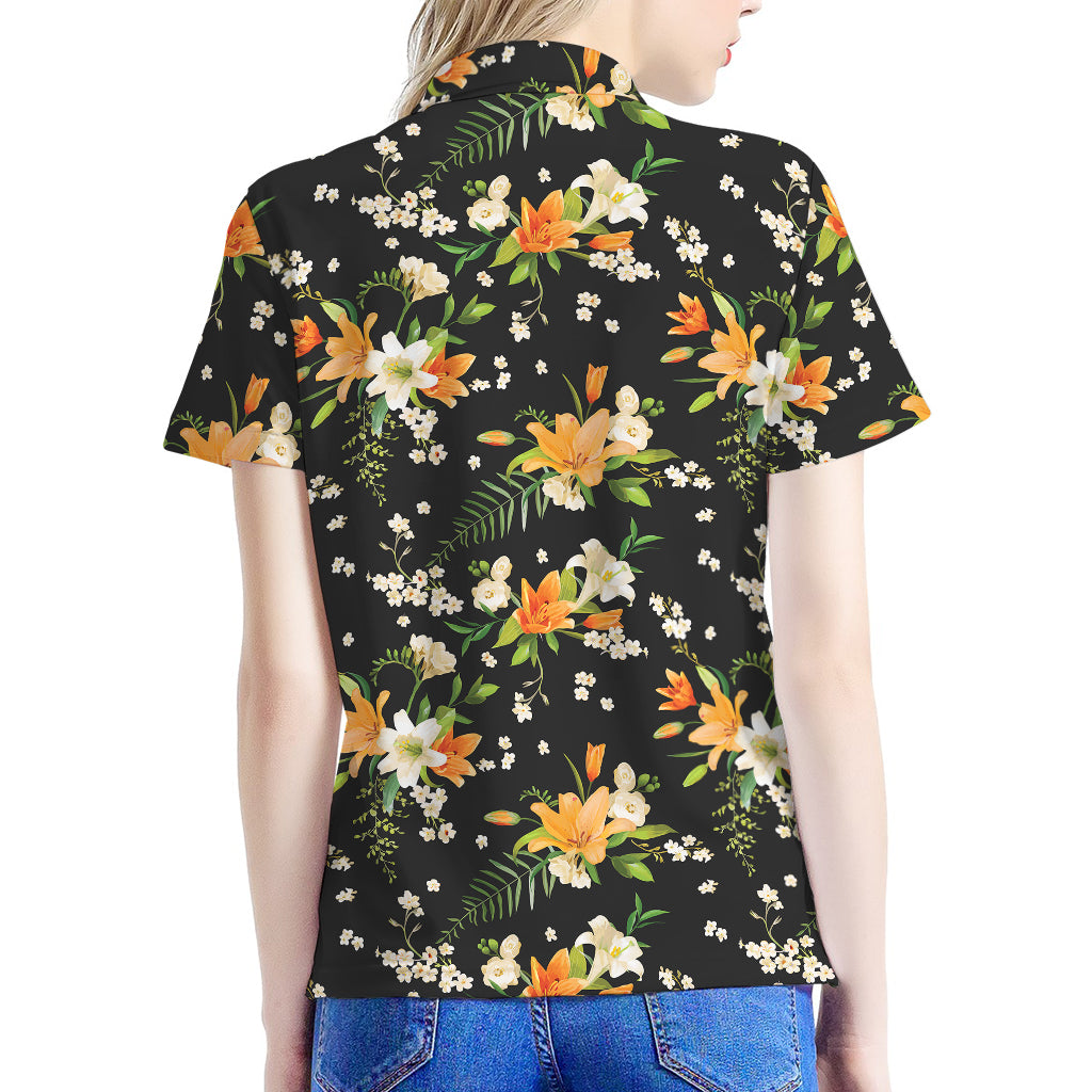 Spring Lily Flowers Pattern Print Women's Polo Shirt