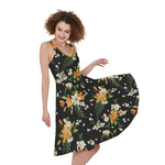 Spring Lily Flowers Pattern Print Women's Sleeveless Dress