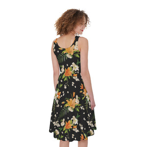 Spring Lily Flowers Pattern Print Women's Sleeveless Dress