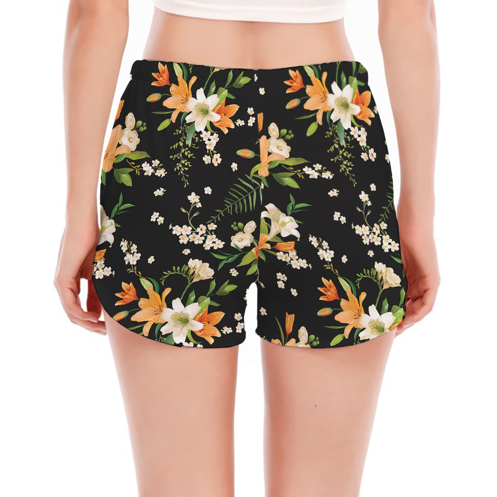 Spring Lily Flowers Pattern Print Women's Split Running Shorts