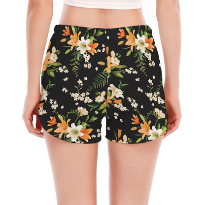 Spring Lily Flowers Pattern Print Women's Split Running Shorts
