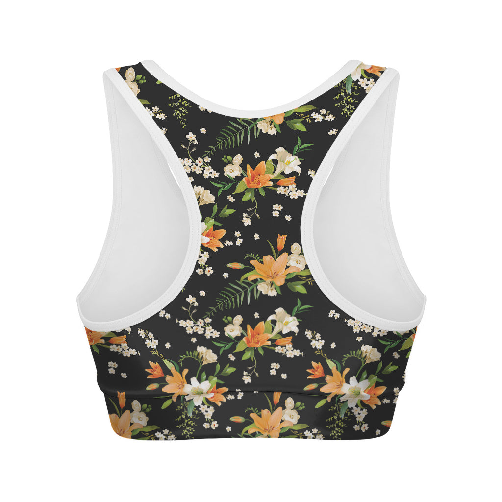 Spring Lily Flowers Pattern Print Women's Sports Bra