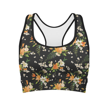 Spring Lily Flowers Pattern Print Women's Sports Bra