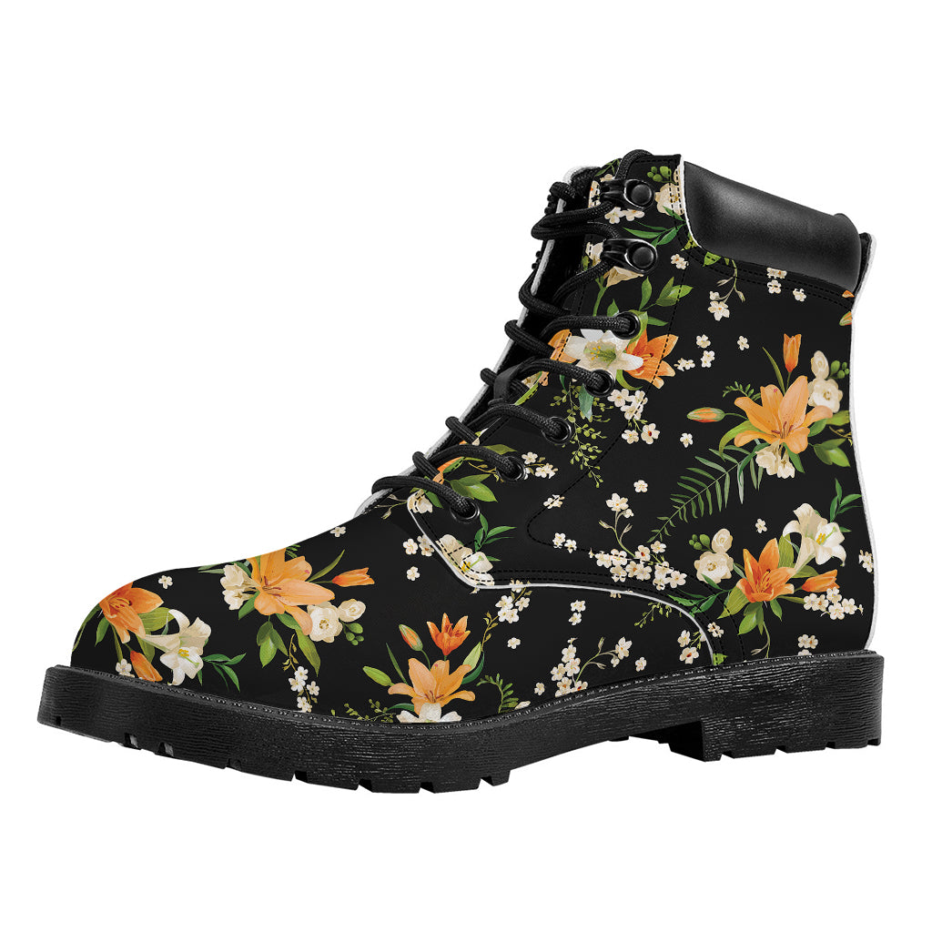 Spring Lily Flowers Pattern Print Work Boots