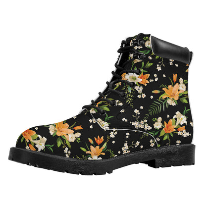 Spring Lily Flowers Pattern Print Work Boots