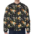 Spring Lily Flowers Pattern Print Zip Sleeve Bomber Jacket